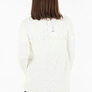 Molly Bracken lightweight open front mid length black lace trim cardigan M